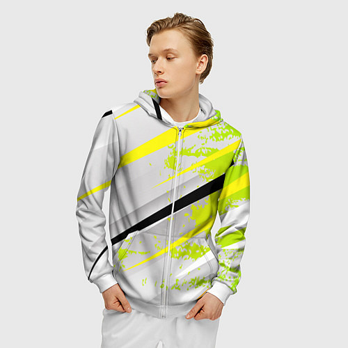 Мужская толстовка на молнии Color white light green / 3D-Белый – фото 3