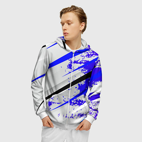 Мужская толстовка на молнии Color white blue / 3D-Белый – фото 3