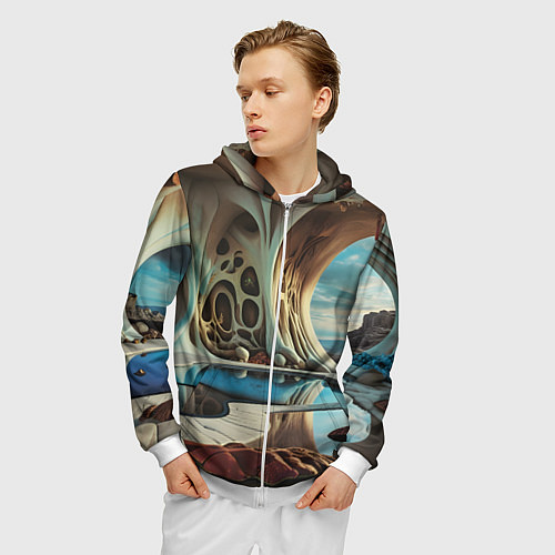 Мужская толстовка на молнии Современная пещера / 3D-Белый – фото 3