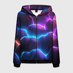 Мужская толстовка на молнии Синие и фиолетовые молнии в разломе
