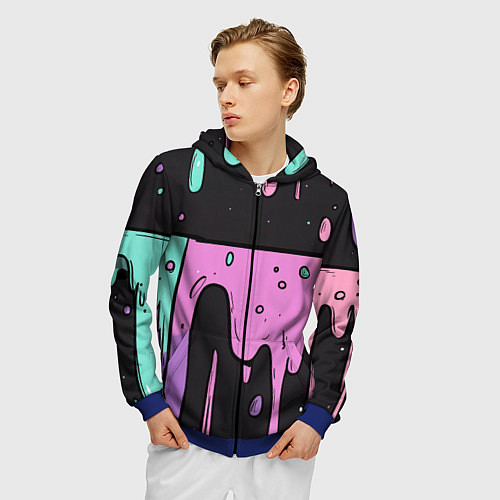 Мужская толстовка на молнии Стекающая краска текстура / 3D-Синий – фото 3