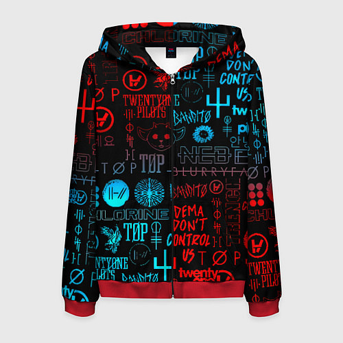 Мужская толстовка на молнии Twenty one pilots rock pattern / 3D-Красный – фото 1