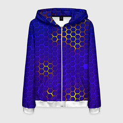 Толстовка 3D на молнии мужская Неоновые соты броня, цвет: 3D-белый