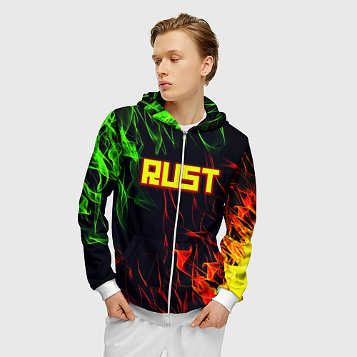 Мужская толстовка на молнии RUST огненная текстура / 3D-Белый – фото 3