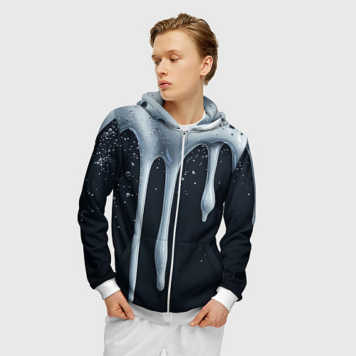 Мужская толстовка на молнии Белая объемная слизь текстура / 3D-Белый – фото 3