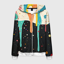 Толстовка 3D на молнии мужская Разноцветные капли текстура, цвет: 3D-белый