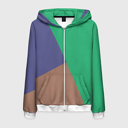 Толстовка 3D на молнии мужская Триада зелёный фиолетовый и коричневый геометричны, цвет: 3D-белый