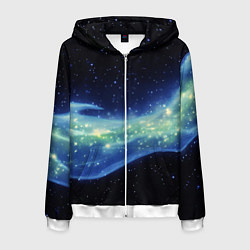 Мужская толстовка на молнии Синяя волна с зеленым оттенком на черном