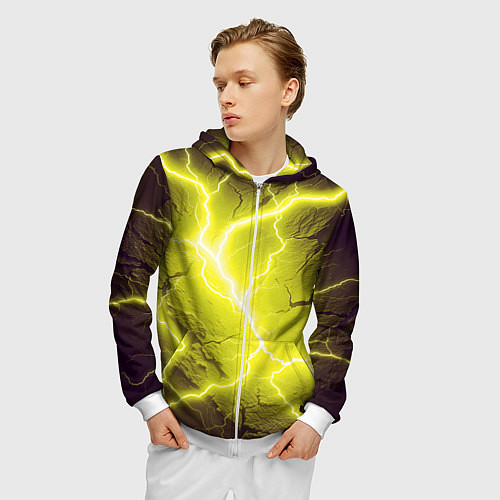 Мужская толстовка на молнии Color yellow black / 3D-Белый – фото 3