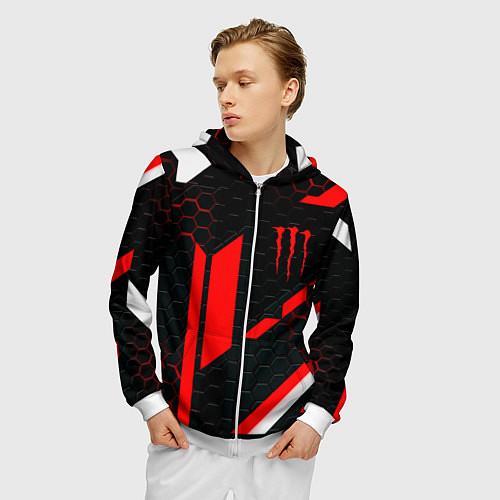 Мужская толстовка на молнии Monster energy sport geometry / 3D-Белый – фото 3