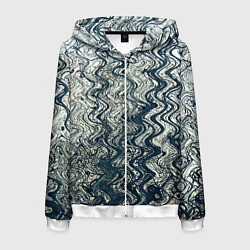Толстовка 3D на молнии мужская Бело-синий искажённые абстрактные линии, цвет: 3D-белый