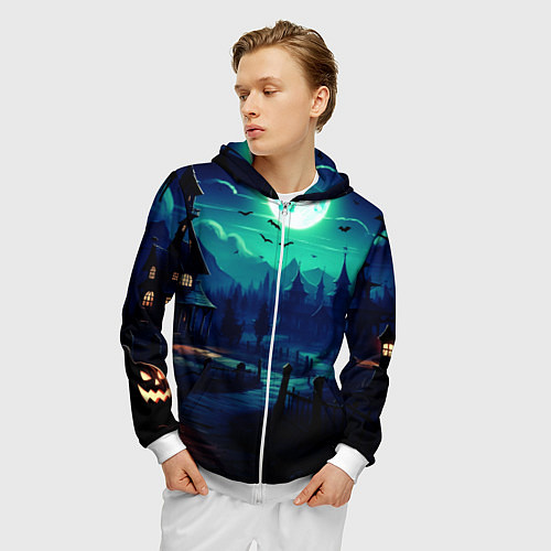 Мужская толстовка на молнии Day of the Dead - Хэллоуин / 3D-Белый – фото 3