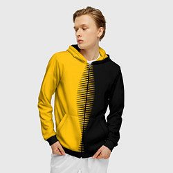 Толстовка 3D на молнии мужская Чёрно-жёлтый пополам с переходом, цвет: 3D-черный — фото 2