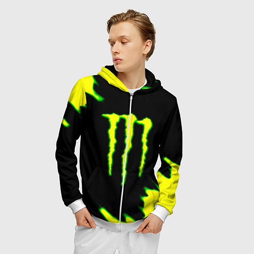 Мужская толстовка на молнии Кислотный монстр энерджи / 3D-Белый – фото 3