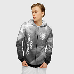 Толстовка 3D на молнии мужская Cyberpunk 2077 - grey gradient вертикально, цвет: 3D-черный — фото 2