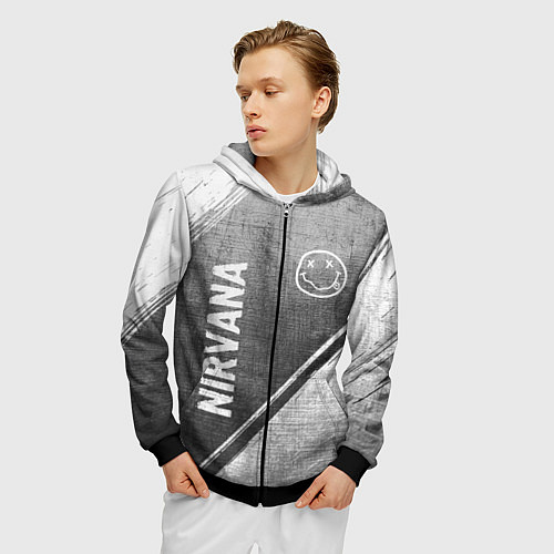 Мужская толстовка на молнии Nirvana - grey gradient вертикально / 3D-Черный – фото 3