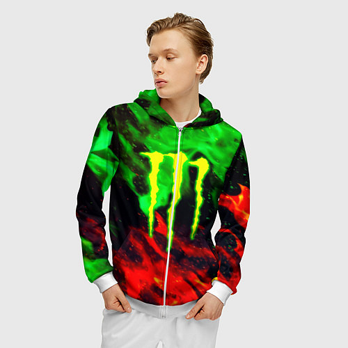 Мужская толстовка на молнии Monster energy огонь лого / 3D-Белый – фото 3