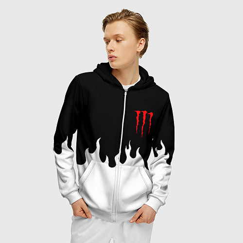 Мужская толстовка на молнии Monster energy red logo / 3D-Белый – фото 3