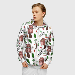 Толстовка 3D на молнии мужская Бобер и полено, цвет: 3D-белый — фото 2