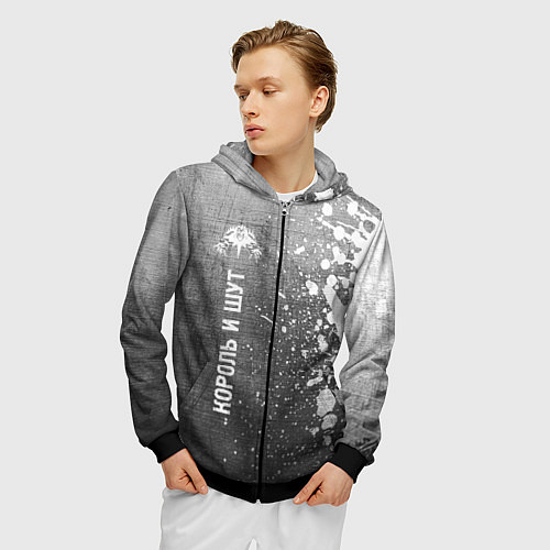 Мужская толстовка на молнии Король и Шут - grey gradient по-вертикали / 3D-Черный – фото 3