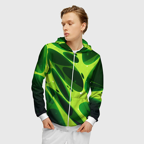 Мужская толстовка на молнии Color green light green / 3D-Белый – фото 3