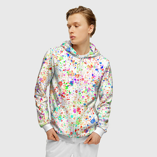 Мужская толстовка на молнии Белый с разноцветными брызгами / 3D-Белый – фото 3