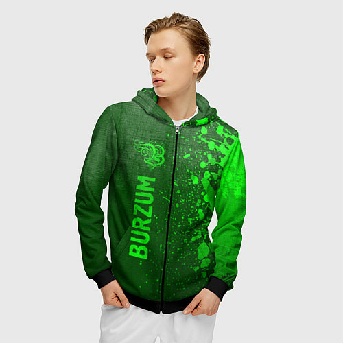 Мужская толстовка на молнии Burzum - green gradient по-вертикали / 3D-Черный – фото 3