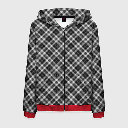 Мужская толстовка на молнии Косая черно белая клетка / 3D-Красный – фото 1