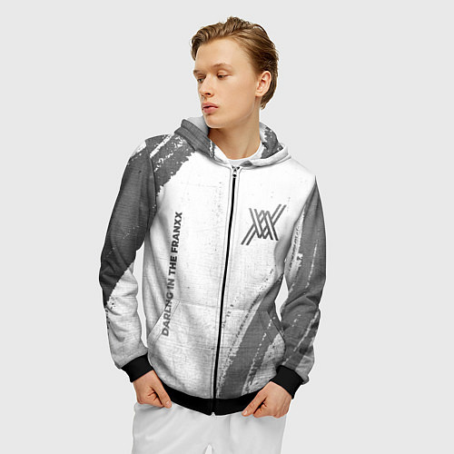 Мужская толстовка на молнии Darling in the FranXX - white gradient вертикально / 3D-Черный – фото 3