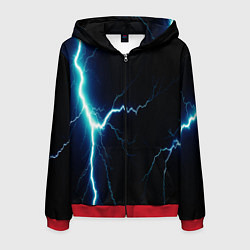 Толстовка 3D на молнии мужская Lightning light blue, цвет: 3D-красный