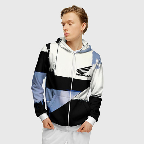 Мужская толстовка на молнии Honda логотип / 3D-Белый – фото 3