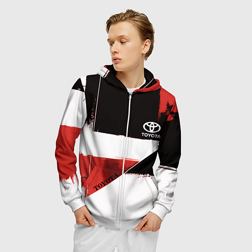 Мужская толстовка на молнии Toyota логотип / 3D-Белый – фото 3