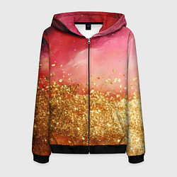 Толстовка 3D на молнии мужская Золотая пыльца на розовой текстуре, цвет: 3D-черный