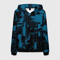 Толстовка 3D на молнии мужская Чёрно-синий абстракция геомтеричный, цвет: 3D-черный