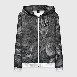 Толстовка 3D на молнии мужская Черепа динозавров - эскиз, цвет: 3D-белый