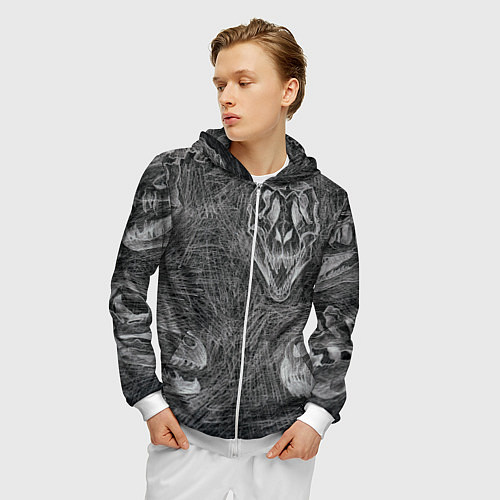 Мужская толстовка на молнии Черепа динозавров - эскиз / 3D-Белый – фото 3