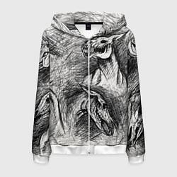 Толстовка 3D на молнии мужская Черепа лошадей, цвет: 3D-белый