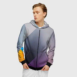 Толстовка 3D на молнии мужская Color grey with stripes, цвет: 3D-черный — фото 2