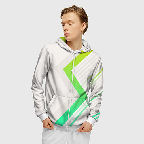 Мужская толстовка на молнии Color white line green / 3D-Белый – фото 3