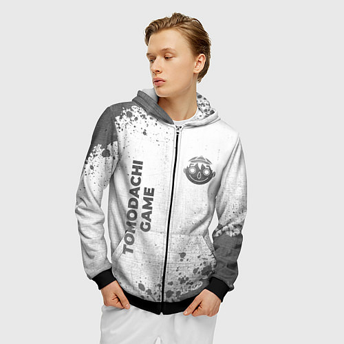 Мужская толстовка на молнии Tomodachi Game - white gradient вертикально / 3D-Черный – фото 3