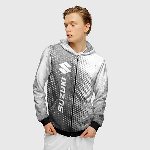 Мужская толстовка на молнии Suzuki - grey gradient по-вертикали / 3D-Черный – фото 3