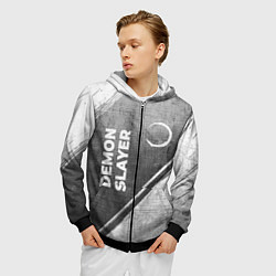 Толстовка 3D на молнии мужская Demon Slayer - grey gradient вертикально, цвет: 3D-черный — фото 2