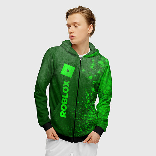 Мужская толстовка на молнии Roblox - green gradient по-вертикали / 3D-Черный – фото 3