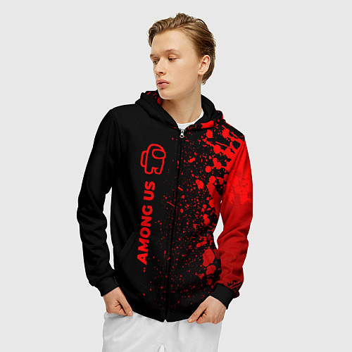 Мужская толстовка на молнии Among Us - red gradient по-вертикали / 3D-Черный – фото 3