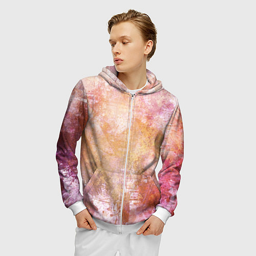 Мужская толстовка на молнии Абстракция - atomic gold / 3D-Белый – фото 3