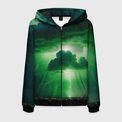 Толстовка 3D на молнии мужская Зелёный гром, цвет: 3D-черный