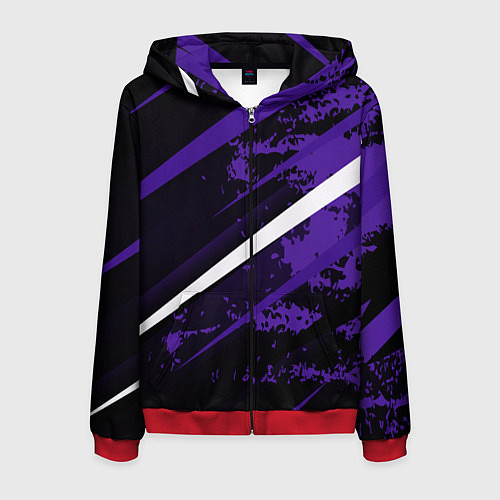 Мужская толстовка на молнии Color black purple line / 3D-Красный – фото 1
