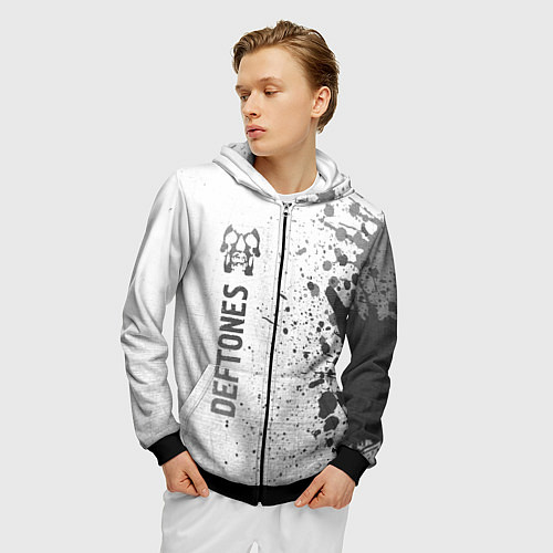 Мужская толстовка на молнии Deftones - white gradient по-вертикали / 3D-Черный – фото 3
