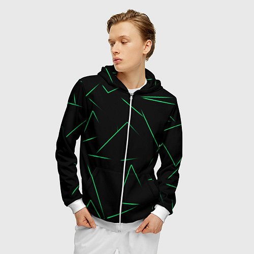 Мужская толстовка на молнии Color light green line / 3D-Белый – фото 3