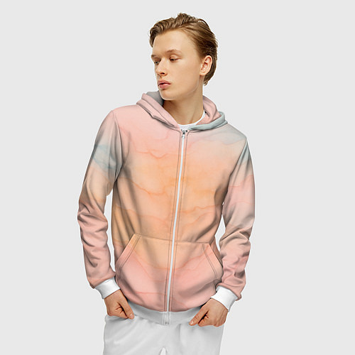 Мужская толстовка на молнии Нежный персиковый / 3D-Белый – фото 3